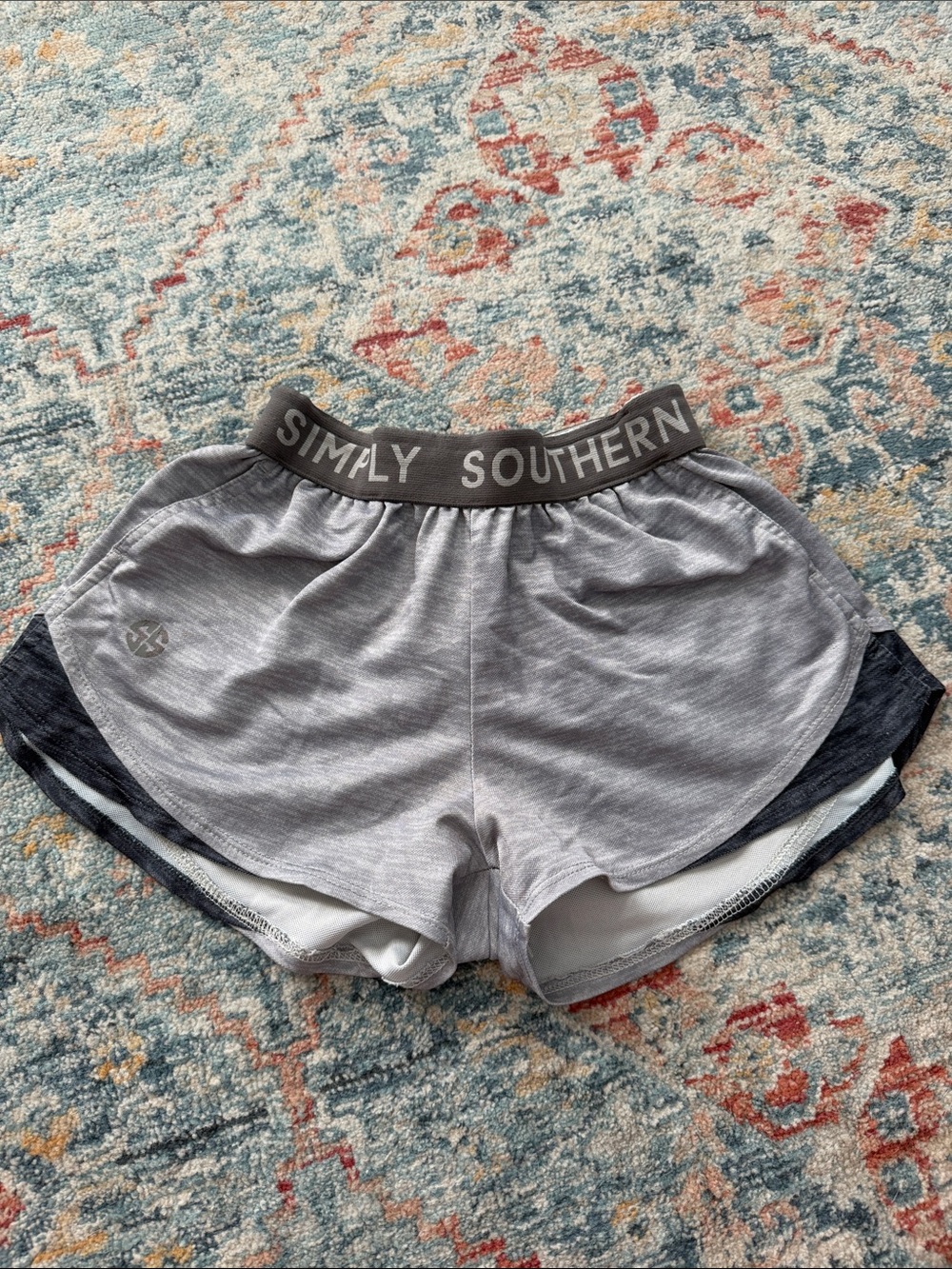 Simply Southern Light Gray Athletic Shorts with Dark Side Panels